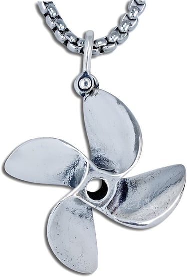 Boat Propeller Necklace. 4 Blade Prop Pendant Crafted in Sterling Silver