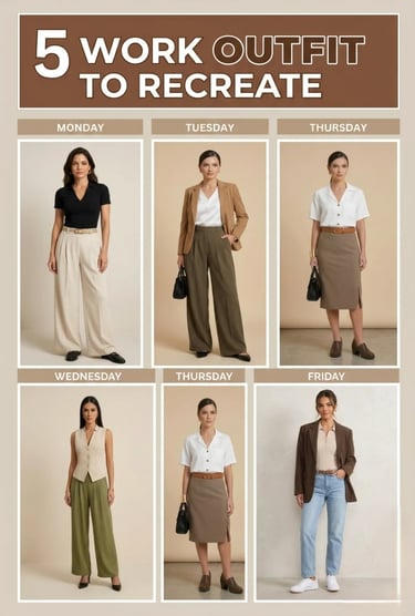 5 casual work outfits women can recreate this week — Monday to Friday outfit ideas.