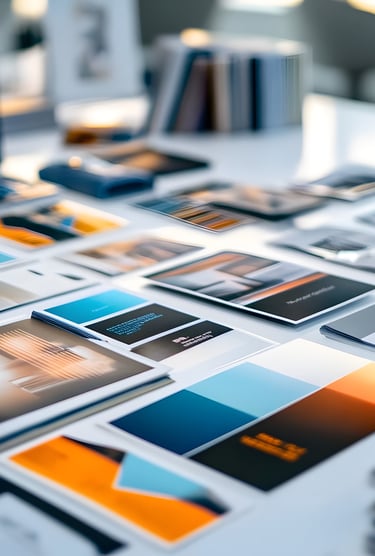 a table with a lot of different types of business cards