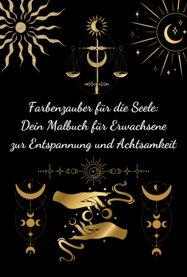 a black and gold zodiac sign with a hand holding a crescent