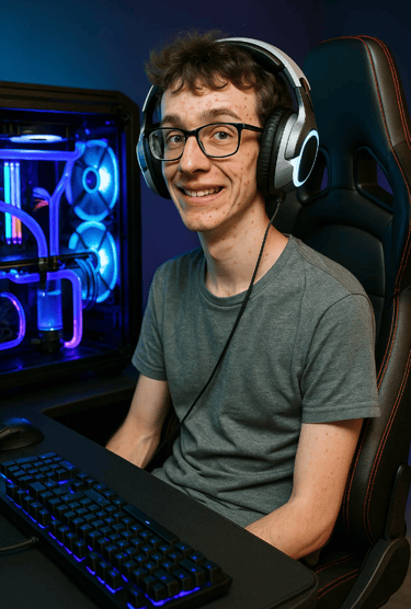 un vrai geek assis dans son siège de gamer pour la journée internationale des geeks