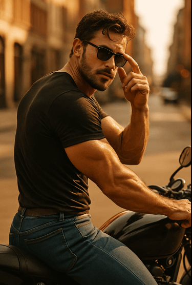 homme viril sur sa moto - Journée internationale de l'homme