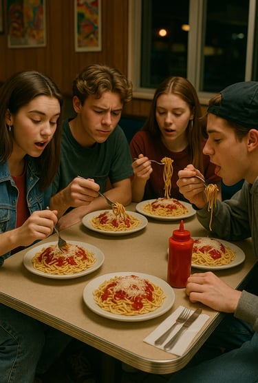 Spaghettis entre copains pour la journée mondiale des pâtes.