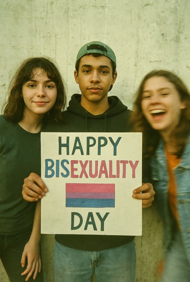 Photo illustration de trois jeunes pour la journée de la bisexualité.