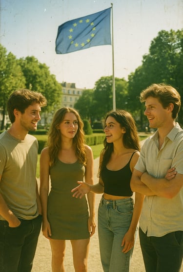 Des jeunes européens discutent pour la journée européenne des langues.