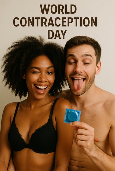 Un couple avec un préservatif pour la journée mondiale de la contraception