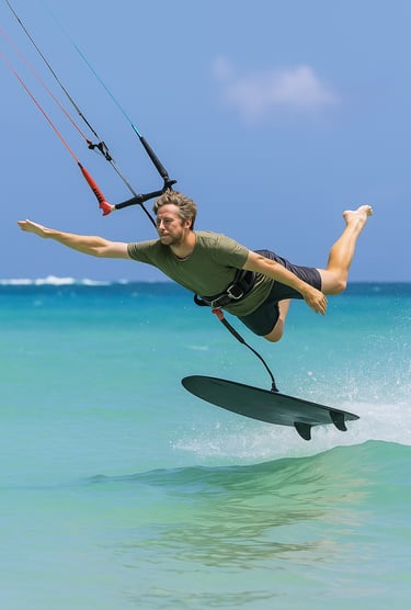 Gauthier Leleu réalise une figure de kite surf pour la journée mondiale du cerf-volant.