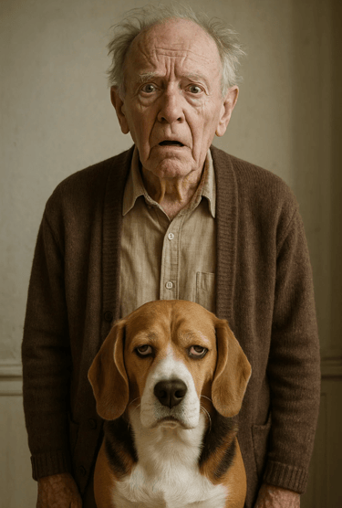 Homme âgé avec son chien pour la journée mondiale de la maladie d'Alzheimer.