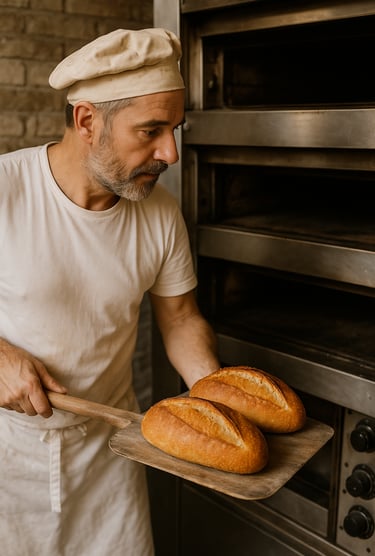 Un boulanger au travail pour la journée mondiale du pain