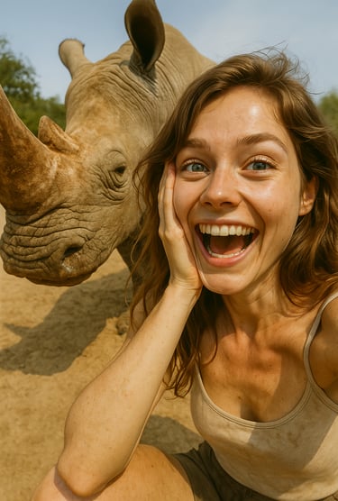 Selfie avec un rhinocéros pour la journée mondiale du rhinocéros.