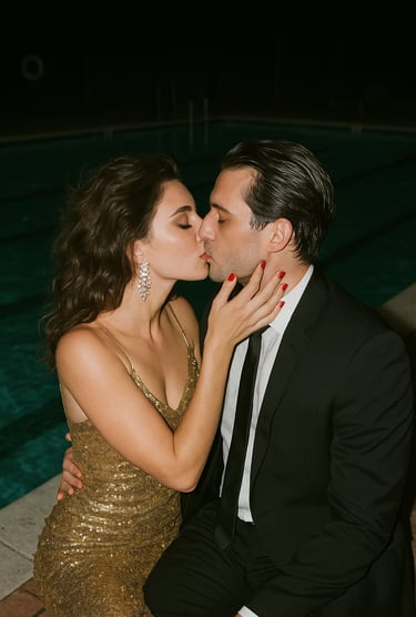 Bisous d'amoureux glamour pour la journée nationale de l'amour.