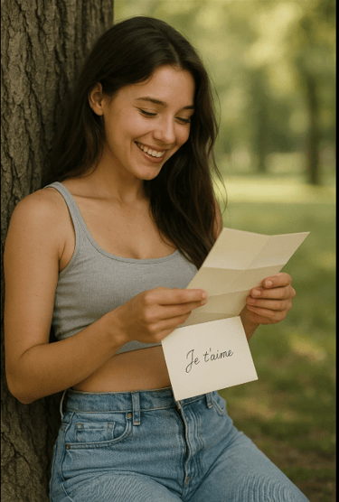 Une femme lit une lettre d'amour pour la journée mondiale de la petite amie.