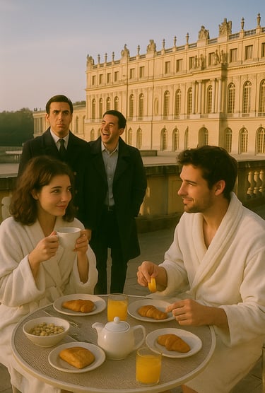 Couple qui prend son petit déjeuner pendant une visite lors des Journées du patrimoine.