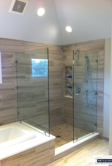 Modern Glenview master bathroom remodel with custom shower base