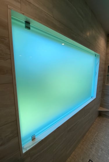 Bathroom shower with window for natural daylight in the bathroom