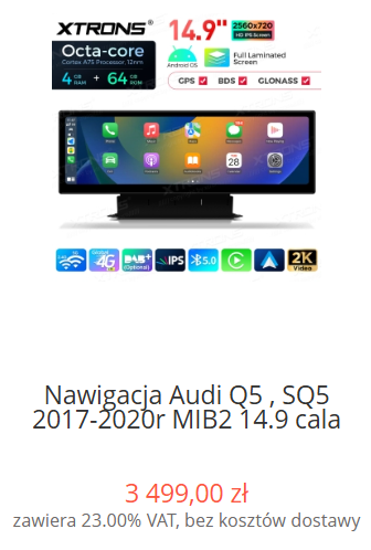 Nawigacja Audi Q5 , SQ5 2017-2020r MIB2 14.9 cala 4GB/64GB