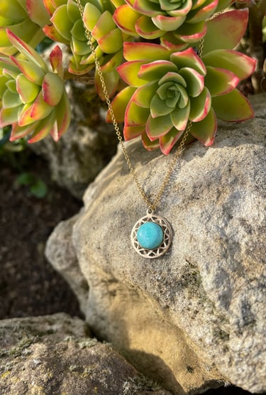 a necklace with a turquoise turquoise stone pendant
