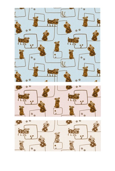 Brown dogs and paw prints on a maze of lines surface patterns for wallpaper, fabric and home decor.