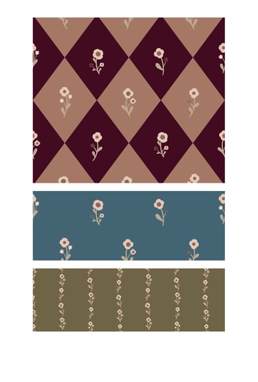 Ditsy flowers seamless surface patterns for wallpaper, fabric and home decor.