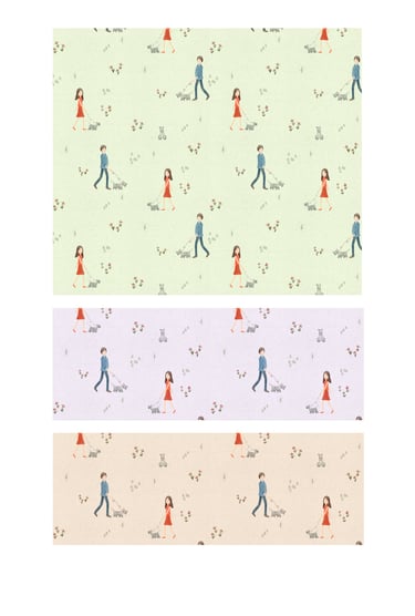 People walking dogs in a park surface pattern designs for wallpaper, fabric and home decor.