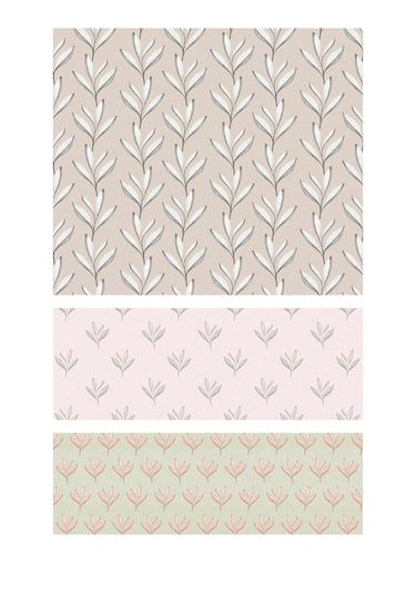 Minimalist hand drawn botanicals seamless surface patterns for wallpaper, fabric, home decor and art licensing.