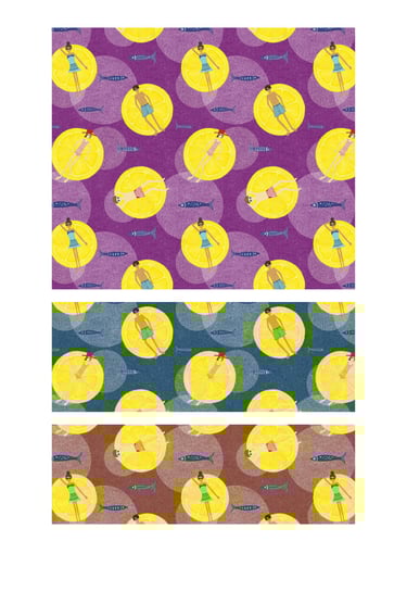 Sardines and lemon seamless surface patterns for wallpaper, fabric, home decor and art licensing.