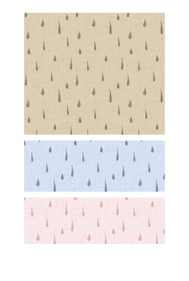 Watercolour raindrop seamless surface patterns for wallpaper, home decor, textile and art licensing.