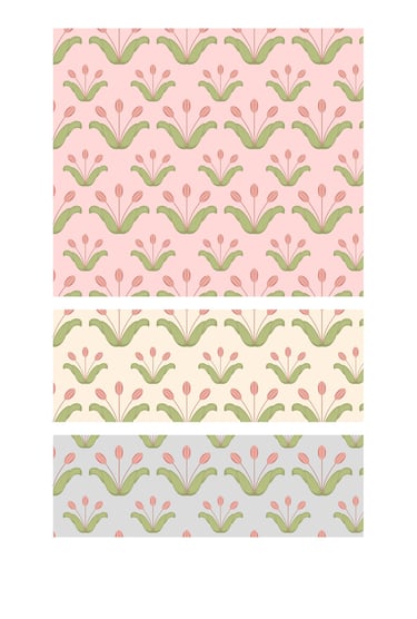 Oval bulb flower plants seamless surface patterns for wallpaper, home decor and textile licensing.