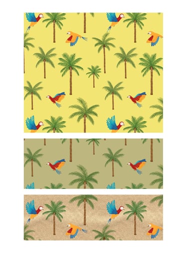 Palm trees and parrots seamless patterns for wallpaper, fabric, home decor and art licensing.