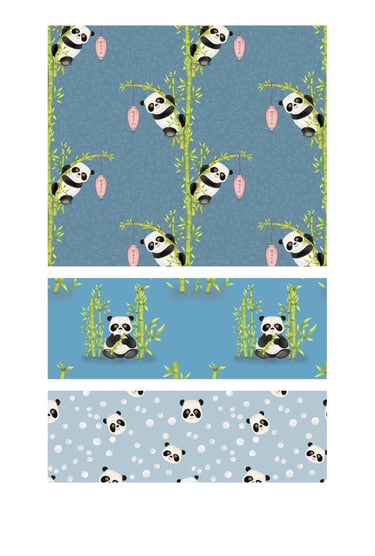 Panda and bamboo seamless surface patterns for wallpaper, fabric and home decor.