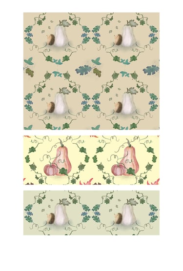 Pumpkins, gourds and hedgehog seamless surface patterns for wallpaper, fabric and home decor.