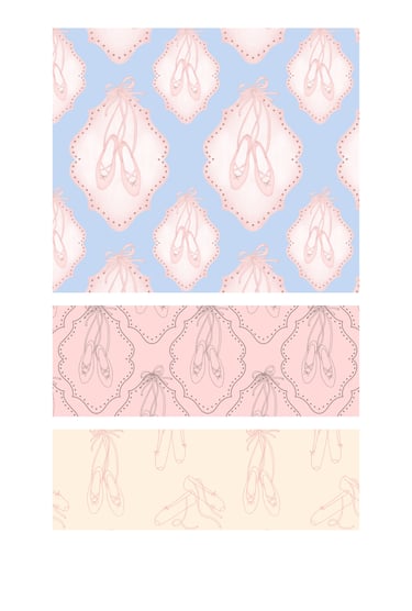 Rococo coquette ballerina shoes surface pattern designs for wallpaper, home decor and fabric.