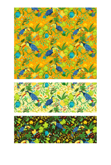 Tropical rainforest toucans seamless surface patterns for wallpaper, fabric, home decor and art licensing