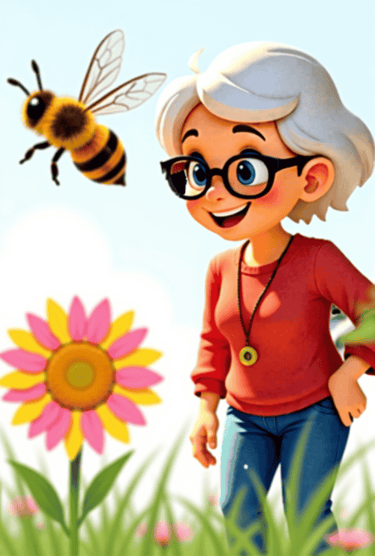 Nanny looking at a bee