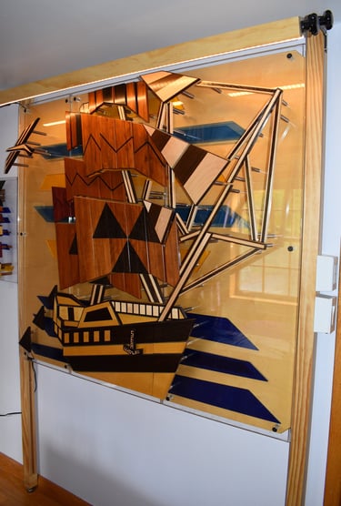 SEA WOLF pic-3 art plexi sections-1  birch back-supports-light bar-richWOODart.com-63"x43" 150 lbs.+