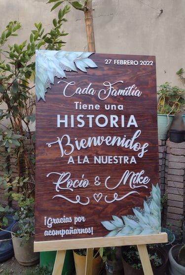 Letrero de bienvenida de madera rustica