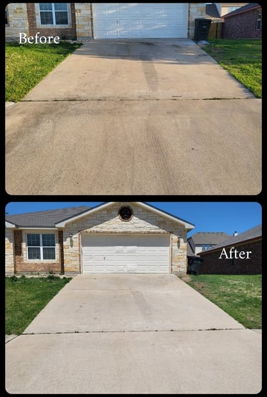 Dirty driveway before and after.