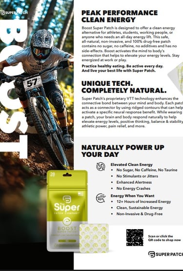 Super Patch Boost lifestyle photo – energetic woman with vitality wellness patch