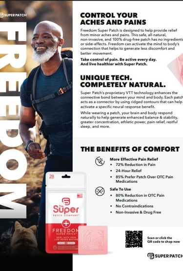 Super Patch Freedom lifestyle photo – woman wearing pain relief wellness patch