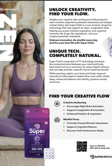 Super Patch Zen lifestyle photo – relaxed woman with stress relief wellness patch