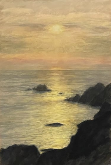 Tableau au pastel sec - Coucher de soleil sur la Pointe du Raz