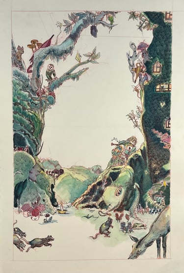 the piper leading nature and the rats.