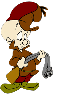 a cartoon character with a hat and a gun or limp dic poor Elmer fud
