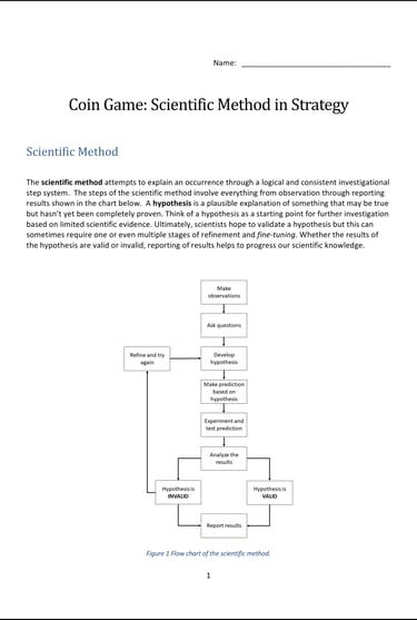 Coin Game: Scientific Method in Strategy lab activity first page preview