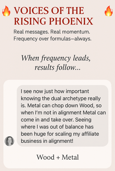 DM screenshot of Wood + Metal Archetype – Visionary entrepreneur celebrates discovering her strategic dual archetype