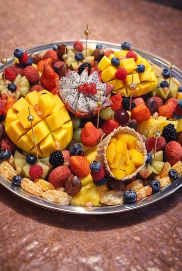 a fruit platter with fruit on a table