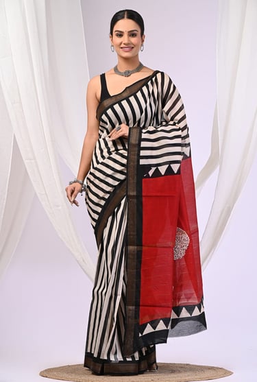 Premium Bagru print Maheshwari silk saree crafted with natural colors