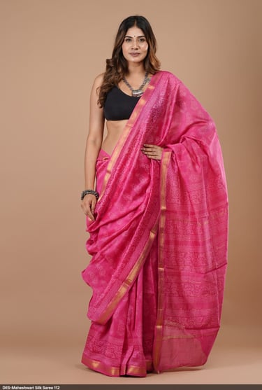 Premium discharge print Maheshwari silk saree with fine detailing