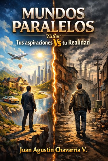 Portada de Mundos Paralelos: un hombre dividido entre una realidad industrial pobre y una aspiración