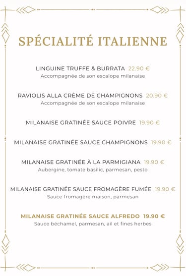 Carte et menu du restaurant La Parisienne à Nîmes : spécialité italienne